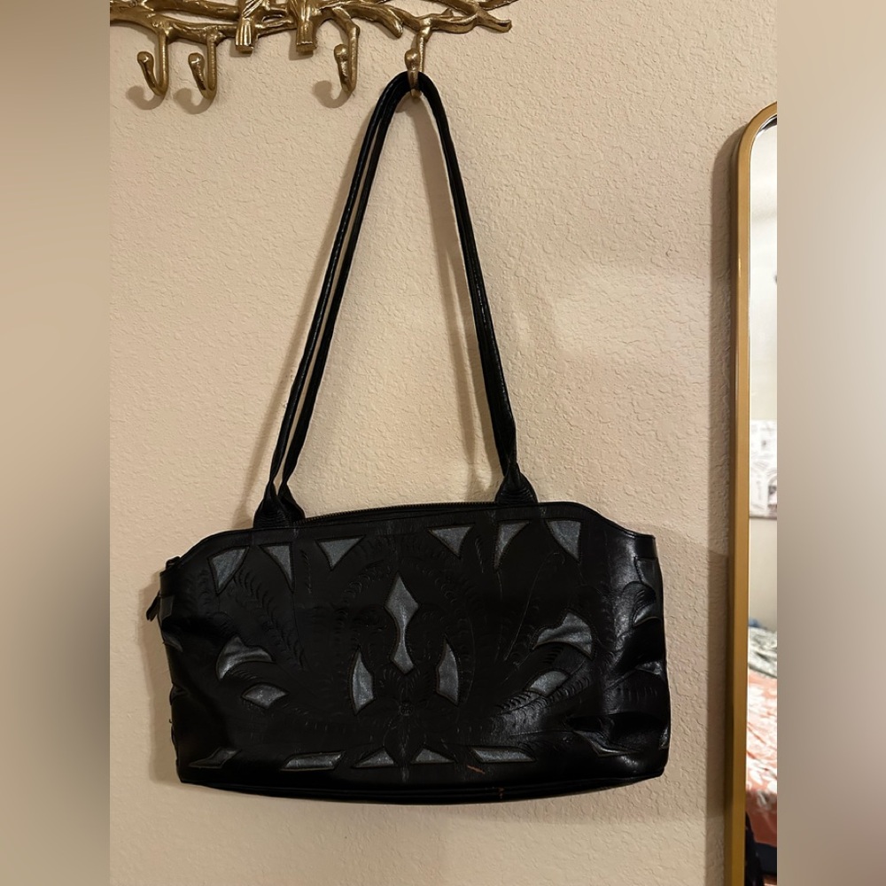 Leaders in Leather embossed east west shoulder bag